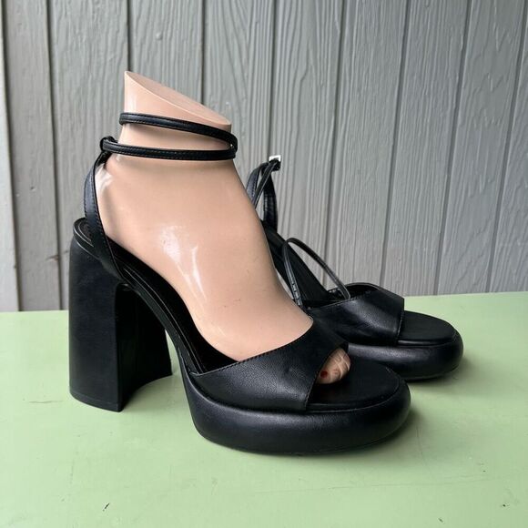 Zara Black Chunky Platform Heels Size 40 | Bubble Sole Ankle Strap Sandals - Picture 3 of 12